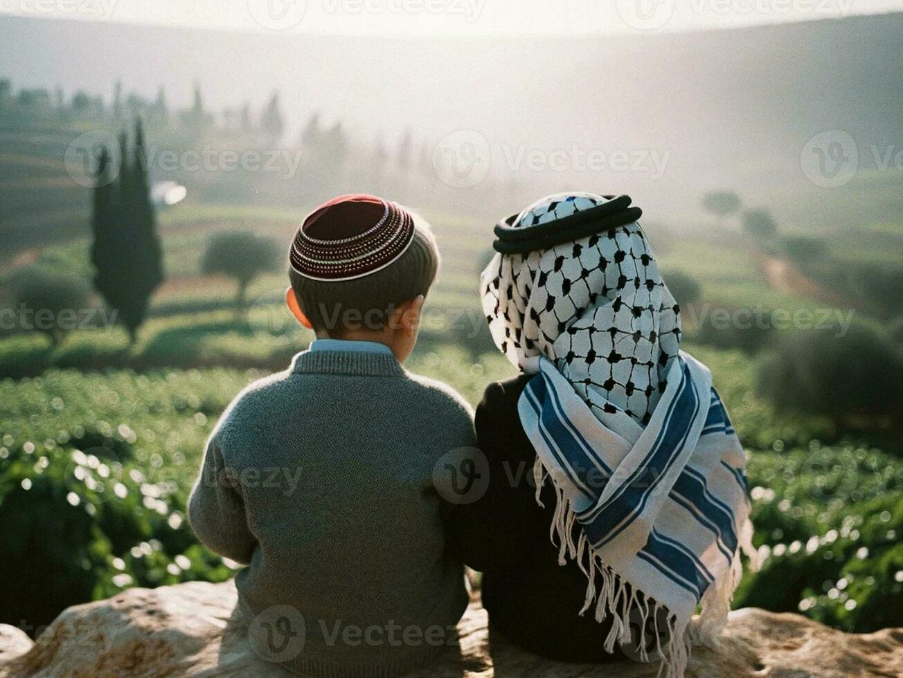 Symbol von Frieden jüdisch und palästinensisch freunde im Jerusalem. generativ ai foto