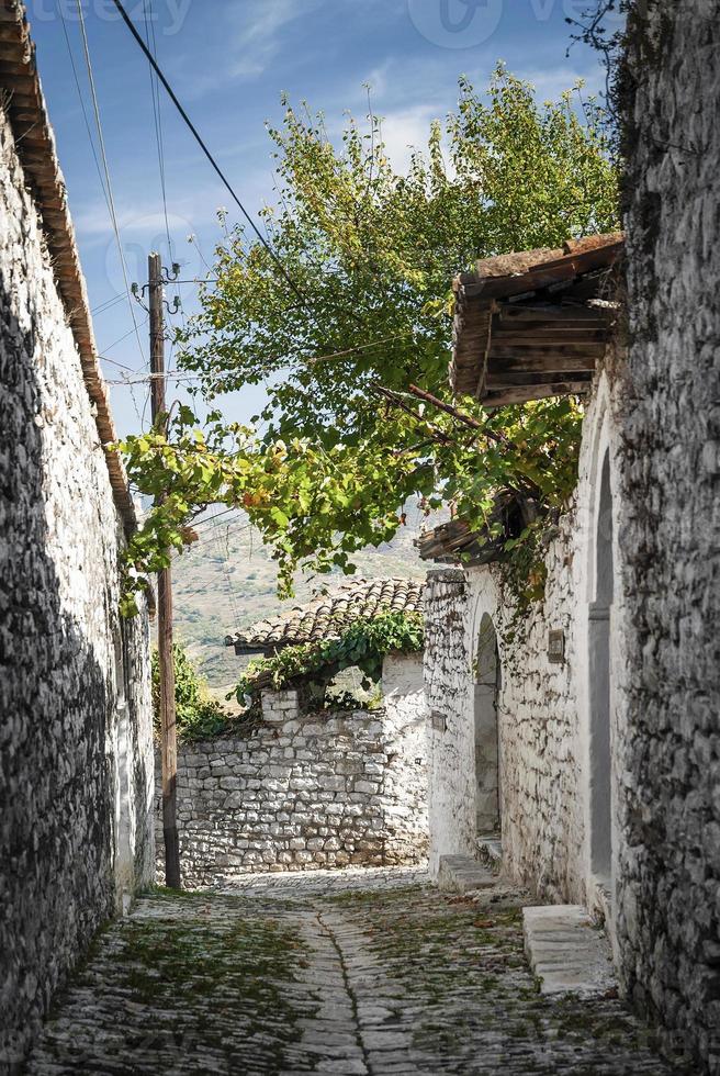 gepflasterte Straße in der Altstadt von Berat in Albanien? foto