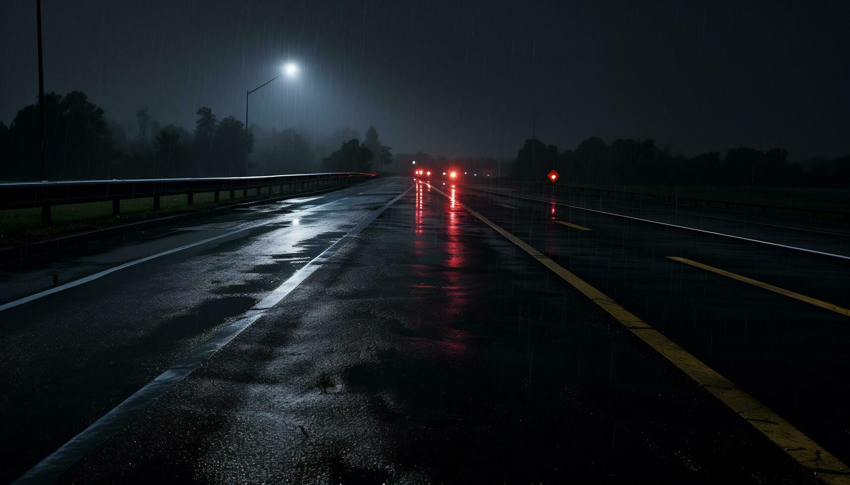 leeren Autobahn beim Nacht nach Regen ai generativ foto