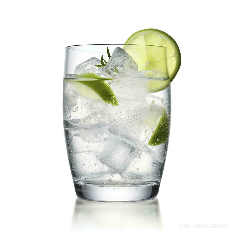 Gin Tonic Glas von Wasser mit Eis isoliert auf Weiß Hintergrund. ai generiert foto