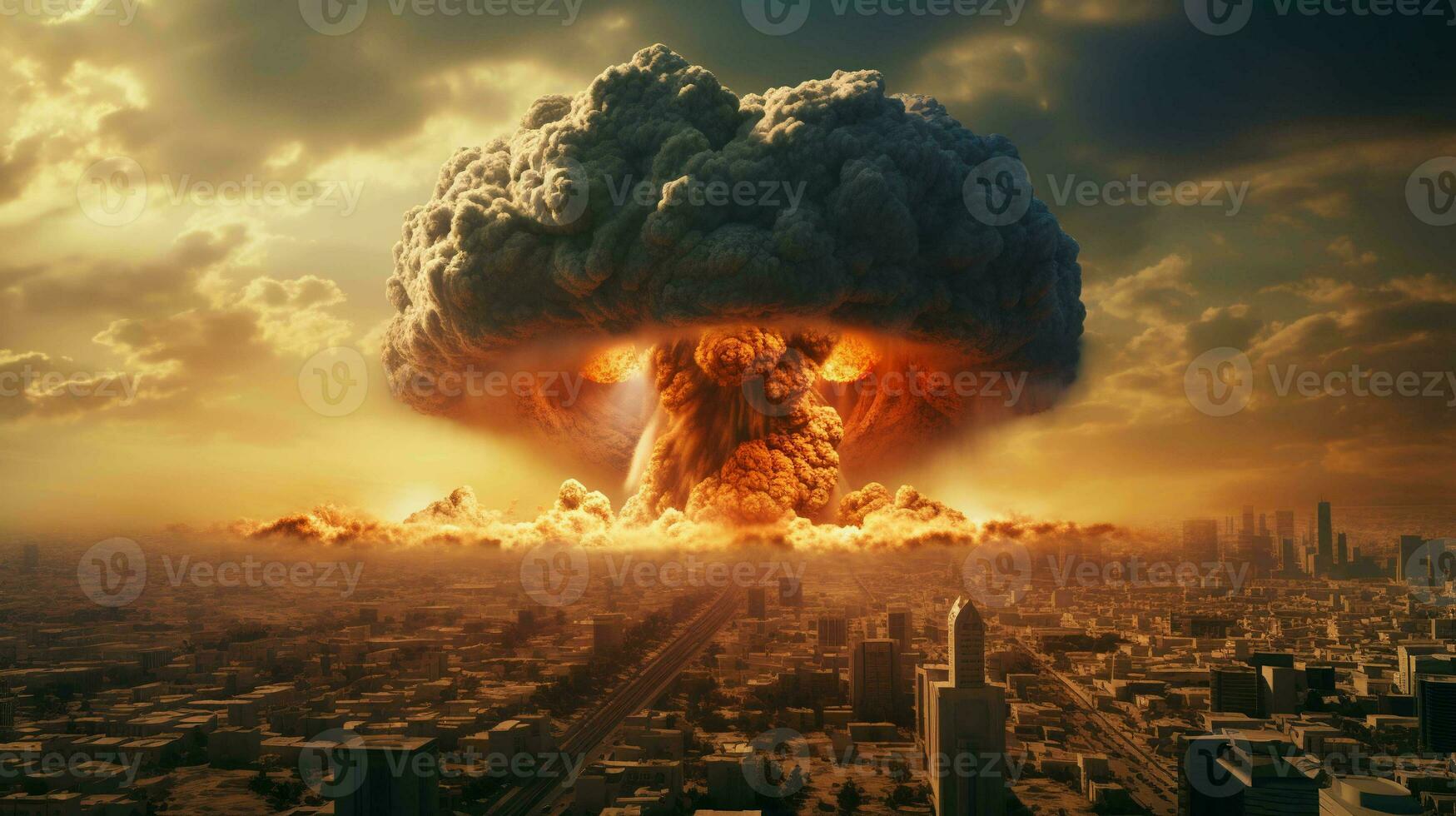 groß Explosion auf das Hintergrund von das Mitte Osten Stadt foto
