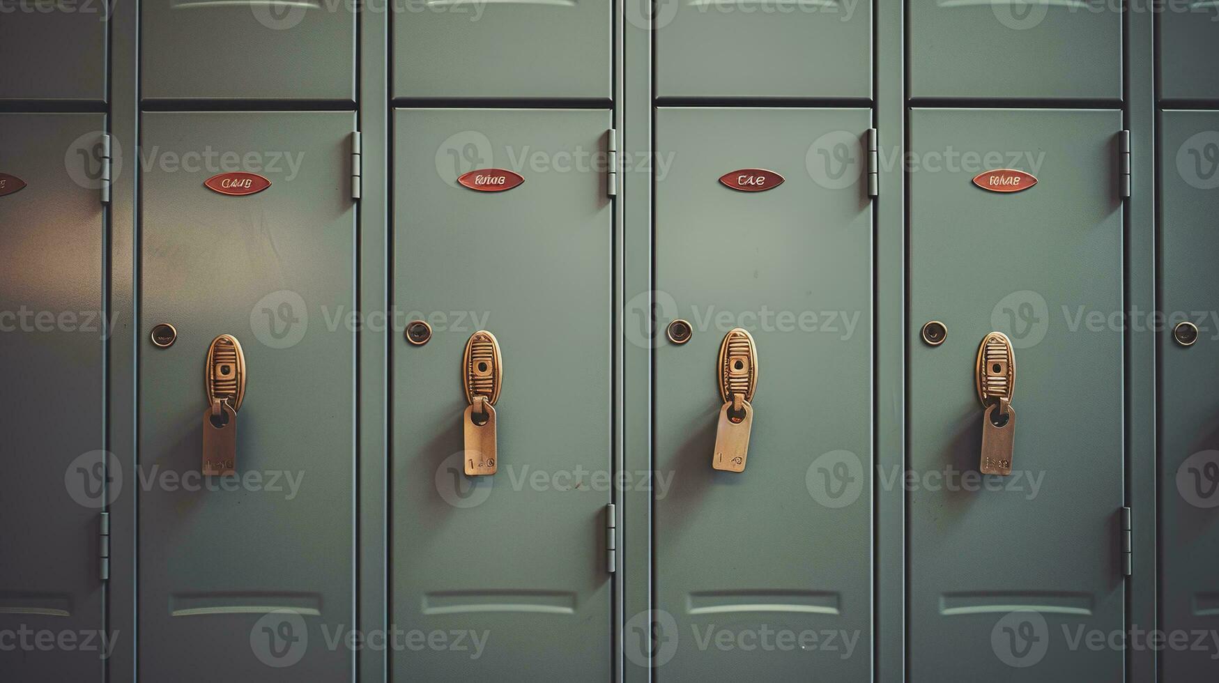 generativ ai, Reihe von hoch Schule Schließfächer im das Flur, Schließfach Zimmer foto