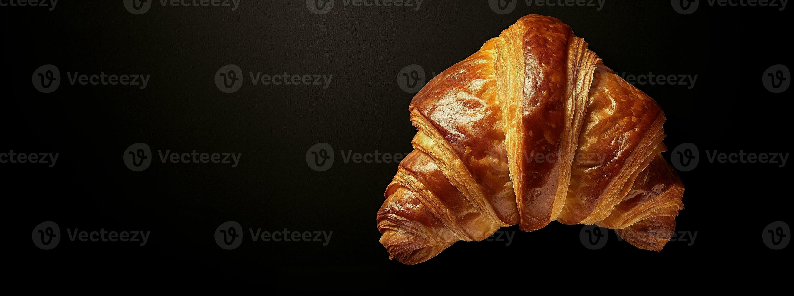 generativ ai, frisch Croissant auf dunkel Hintergrund mit Kopieren Raum, Französisch Bäckerei foto