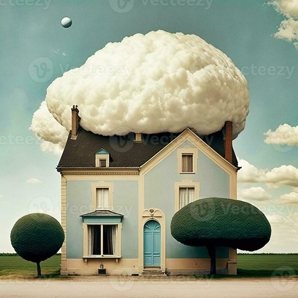 rätselhaft Wolke Haus surreal ai generiert die Architektur foto