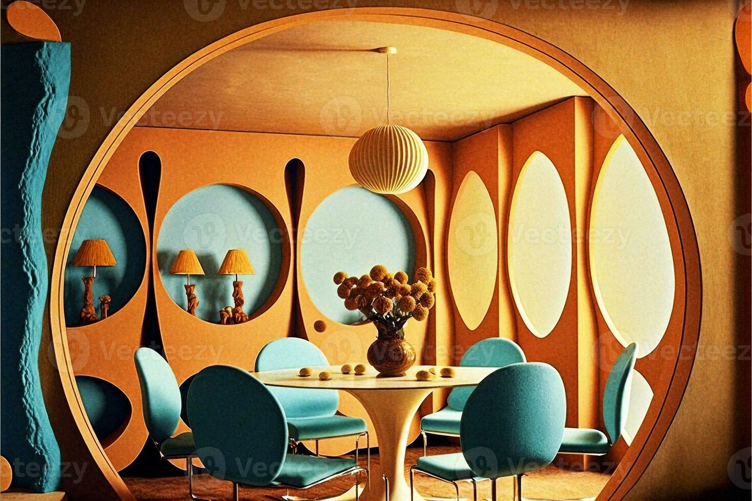 funky 70er Jahre inspiriert Essen Zimmer generativ ai foto