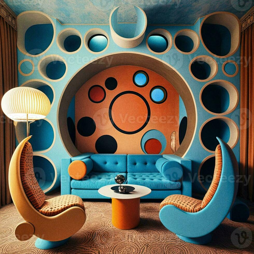 funky 70er Jahre inspiriert Leben Zimmer generativ ai foto