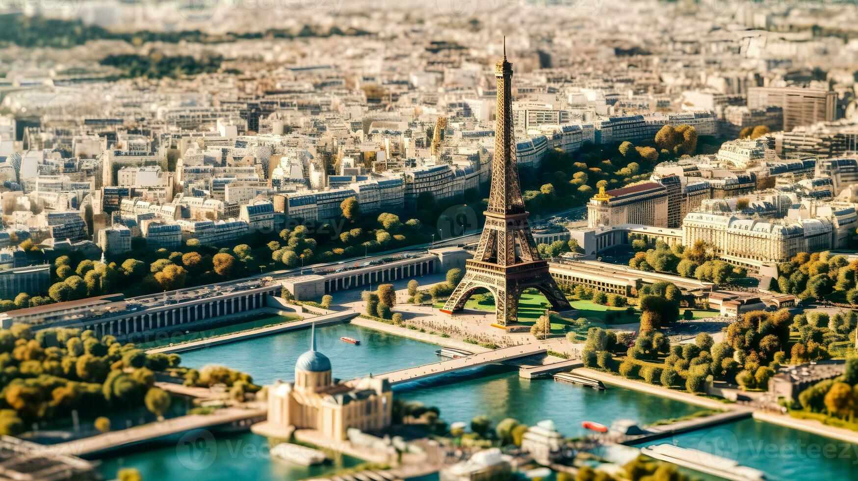 ai generiert perfekt oben Aussicht Miniatur Paris auf Schaltkreis Tafel foto