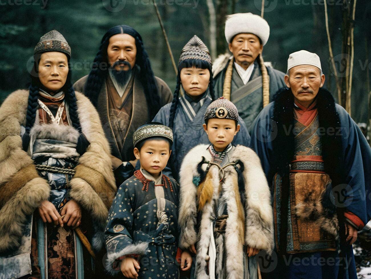 ainu Familie im traditionell Kleid ein generativ ai Tribut foto