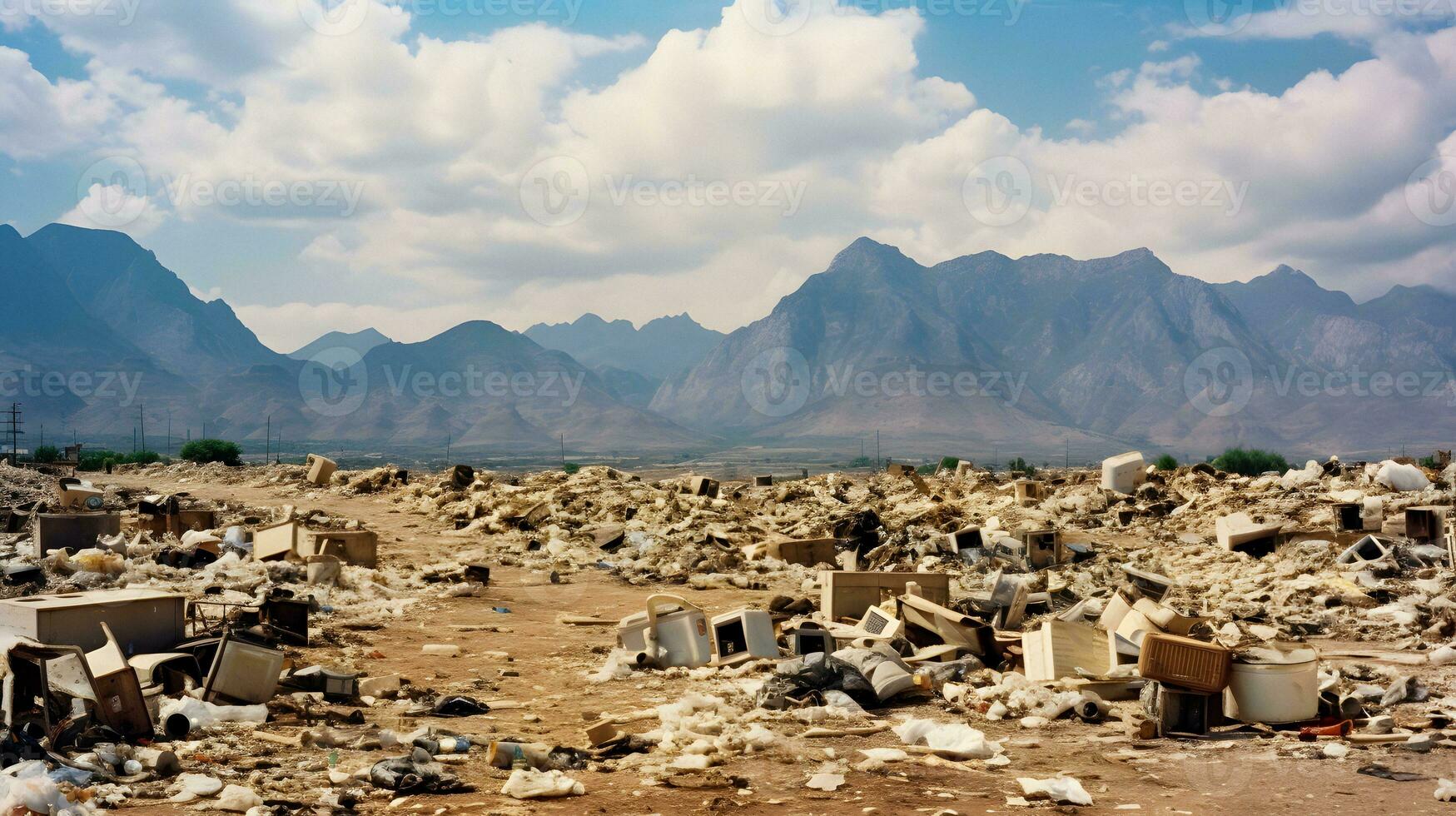 ai generiert riesig Berg von e Abfall foto