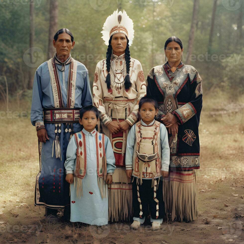 traditionell einheimisch amerikanisch Familie Kleidung, generativ ai foto