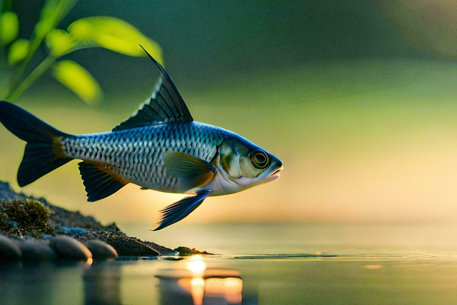 ein Fisch ist Schwimmen im das Wasser. KI-generiert foto