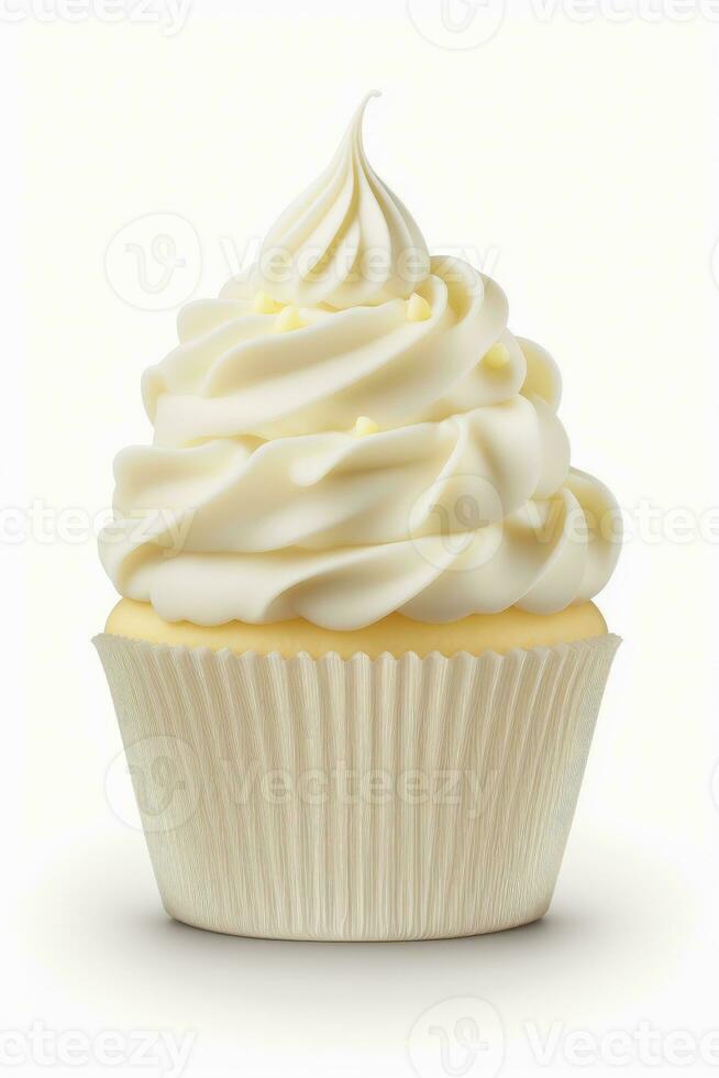 Cupcake mit Vanille Sahne isoliert auf Weiß Hintergrund. köstlich Dessert und Süss Lebensmittel. ai generativ foto