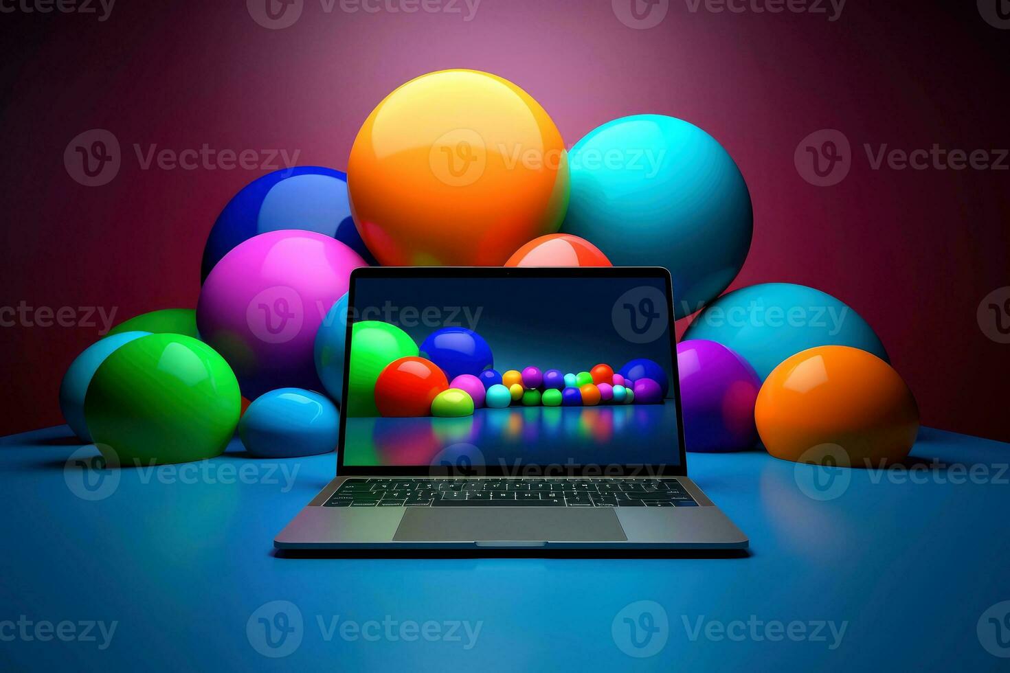 Attrappe, Lehrmodell, Simulation von schön Laptop mit Mehrfarbig Hintergrund, generativ ai Illustration foto
