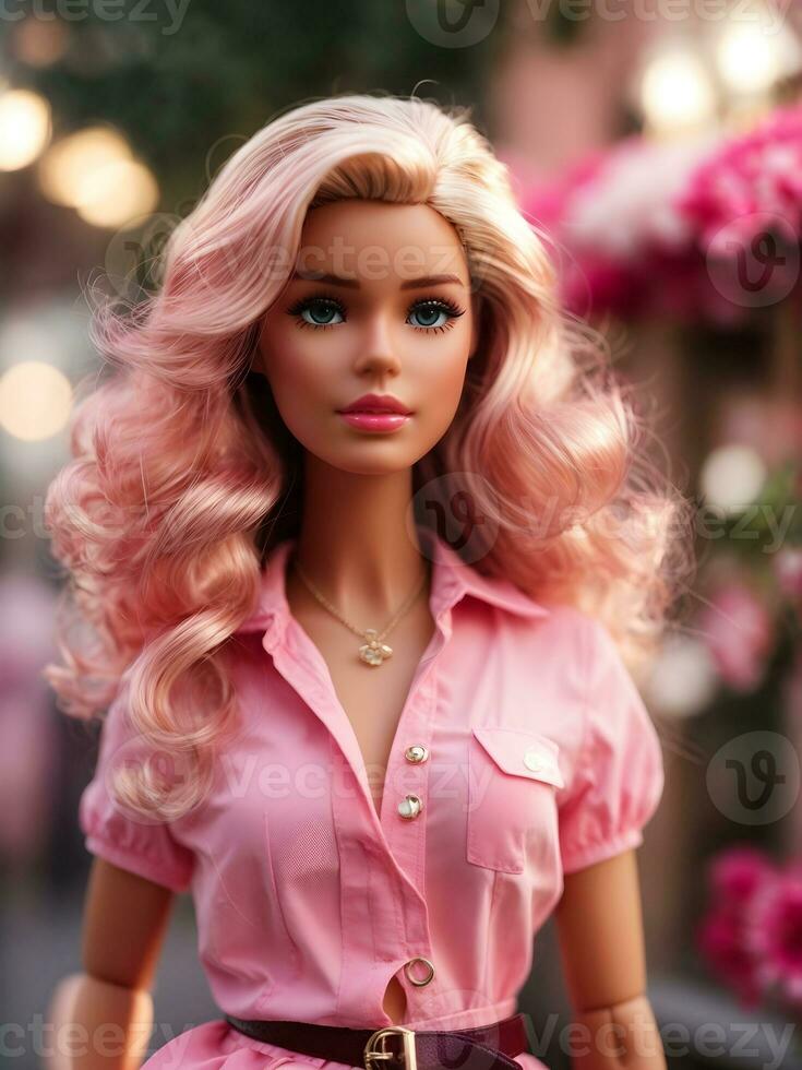 Barbie süß Puppe im Sommer- modisch Outfit foto