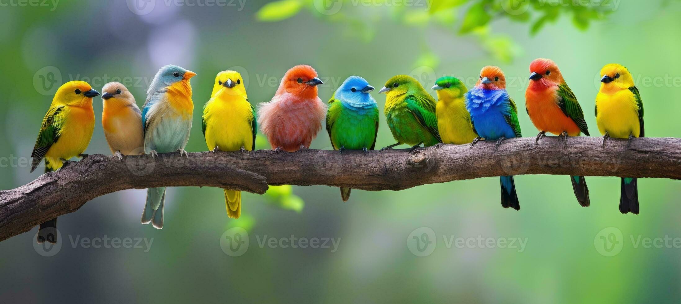 tropisch Vögel Sitzung auf ein Baum Ast im das Regenwald. generativ ai foto