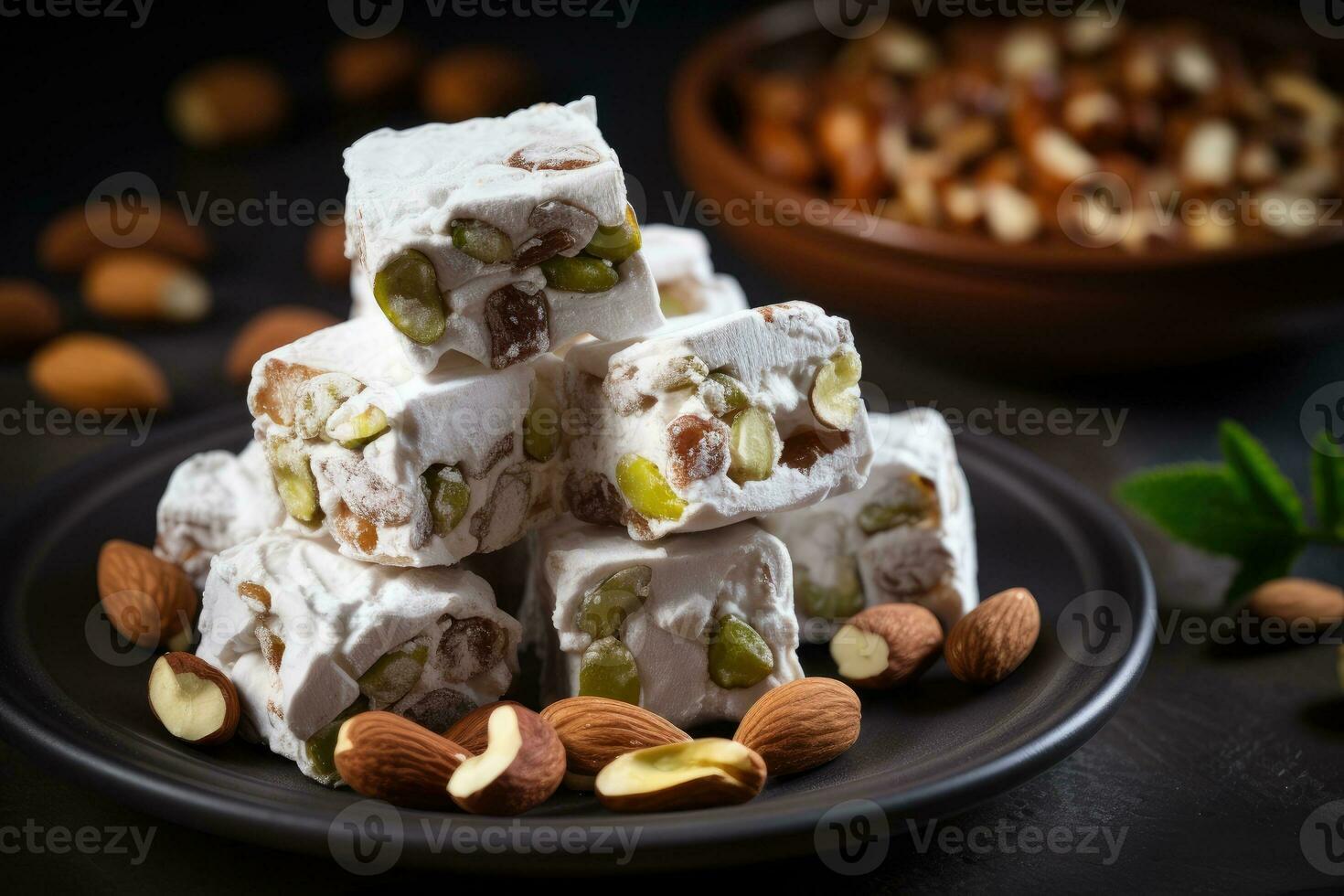 östlichen Süßigkeiten Türkisch Freude, lokum mit Nüsse foto