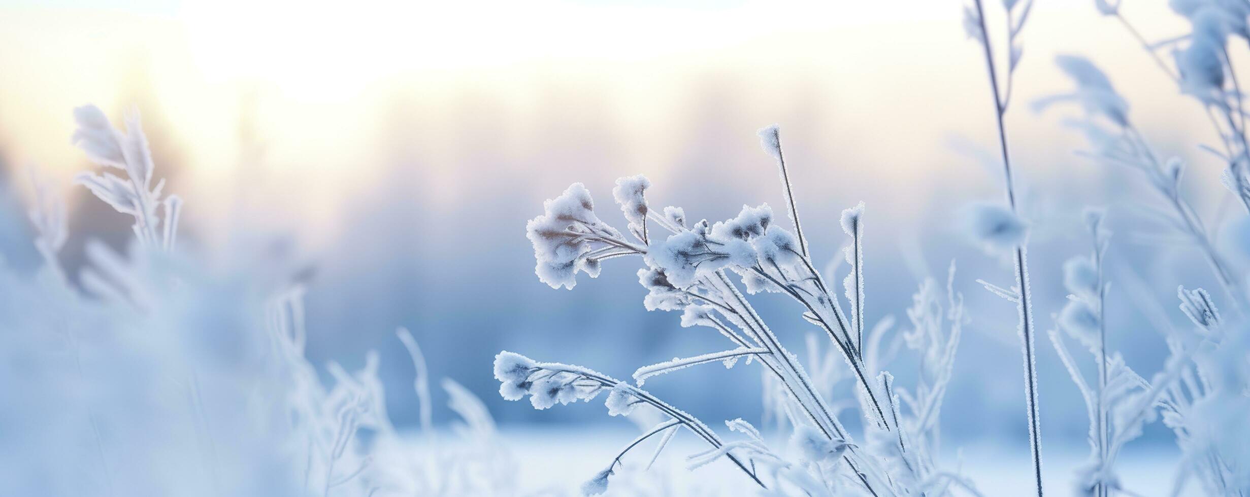 gefroren schneebedeckt Gras, Winter natürlich abstrakt Hintergrund. schön Winter Landschaft. ai generiert foto