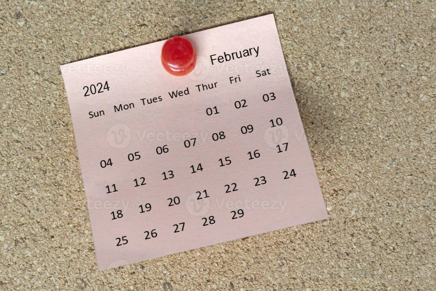 Februar 2024 Kalender auf klebrig Notiz. Erinnerung und 2024 Neu Jahr Konzept foto