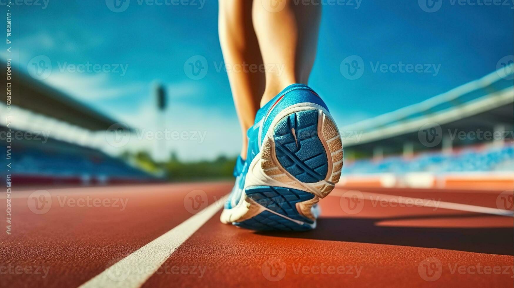 Nahaufnahme, Läufer Füße Laufen auf Stadion. generativ ai foto