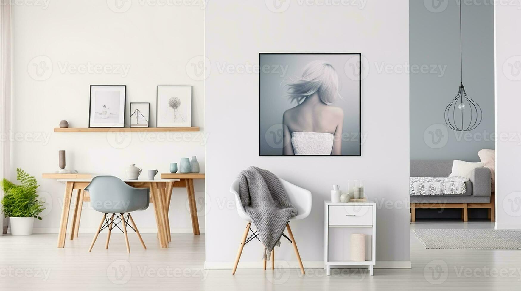 zeitgenössisch Komfort - - Stuhl und Tabelle einstellen im ein Weiß öffnen Raum Innere. generativ ai foto
