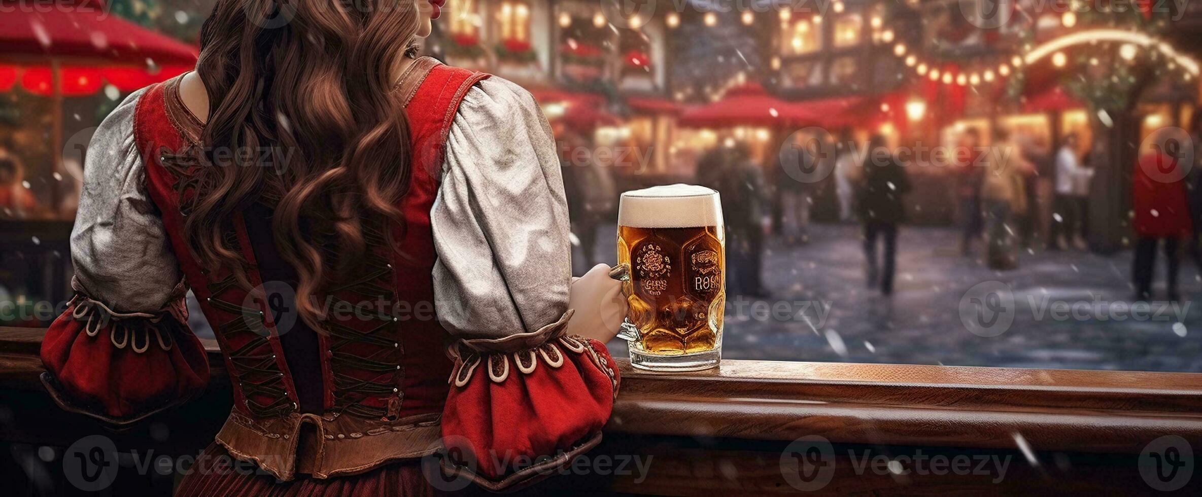 genießen das Moment. Brünette Frau mit Bier und Brille im ein Bar. generativ ai foto