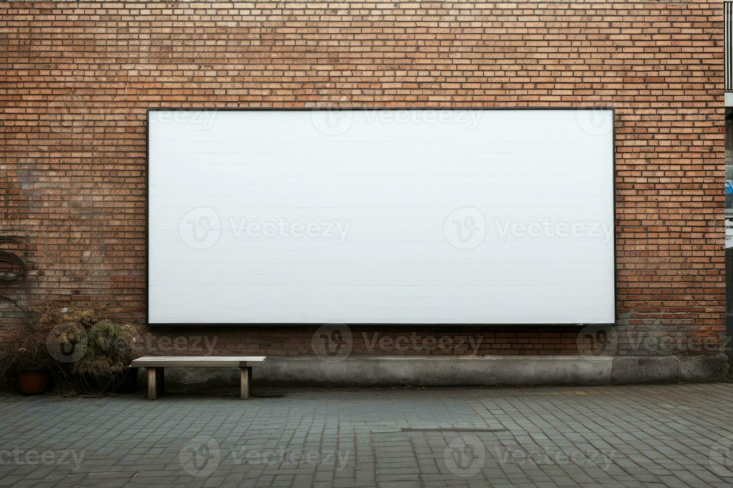 leer Plakatwand Vorlage im Vorderseite von ein Mauer gemacht von Ziegel. generativ ai foto