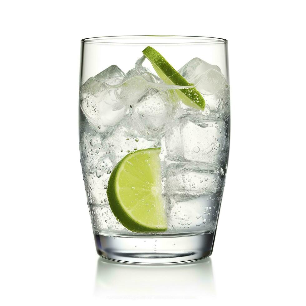 Gin Tonic Glas von Wasser mit Eis isoliert auf Weiß Hintergrund. ai generiert foto