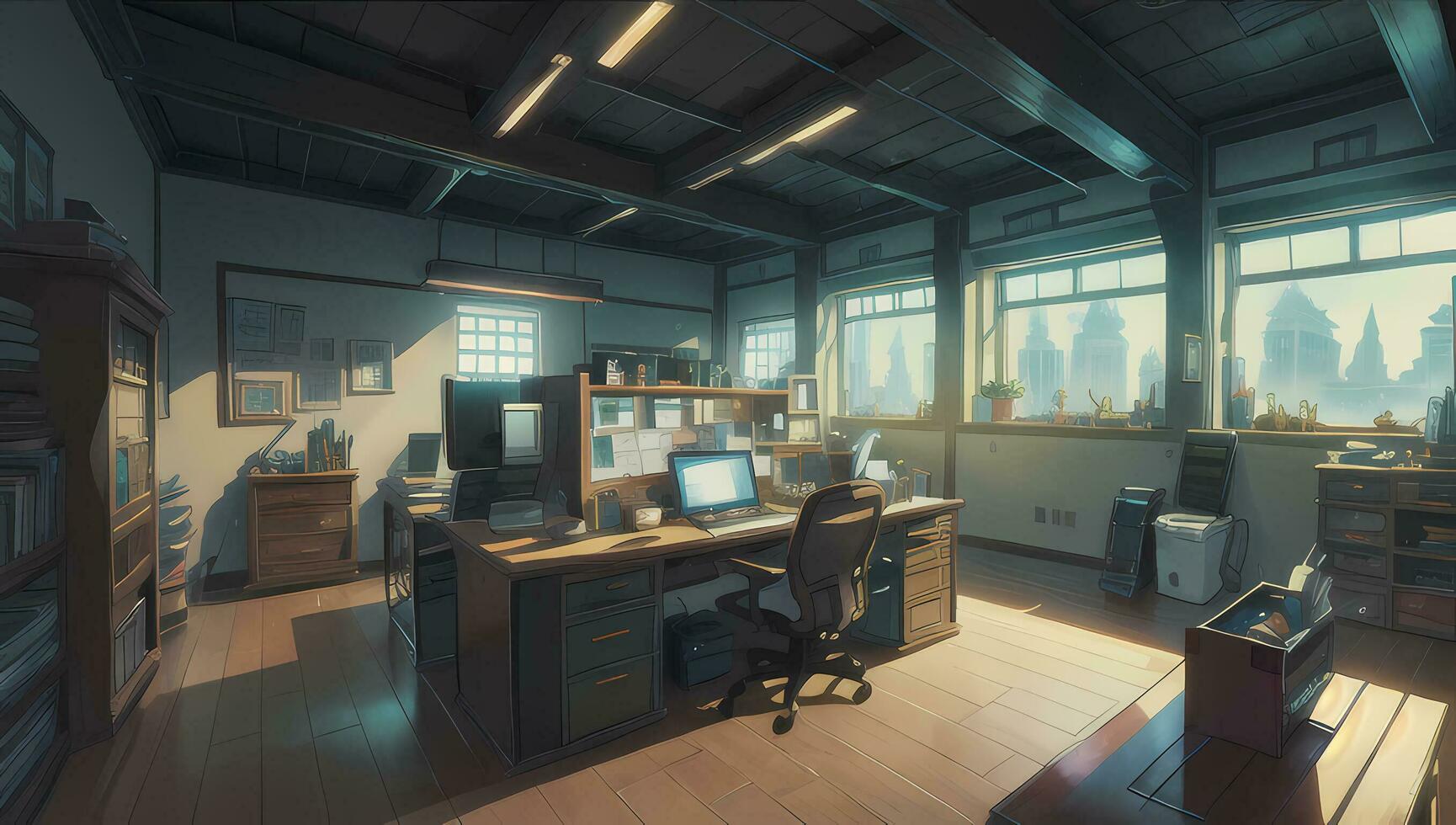 Büro modern Fantasie Grafik Roman Anime Manga Hintergrund foto