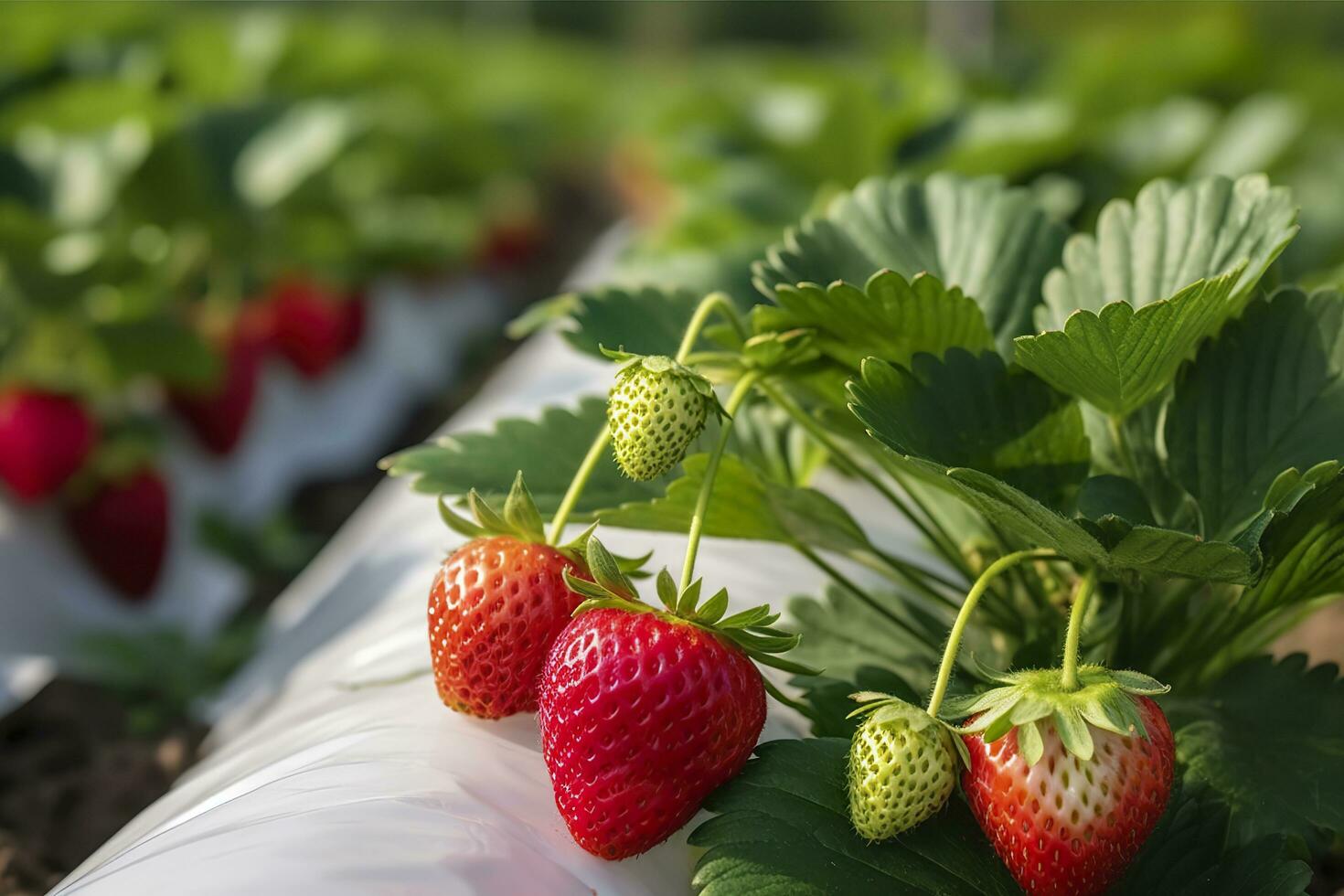 Busch von reif organisch Erdbeeren im das Garten. Beere Nahaufnahme. generativ ai foto