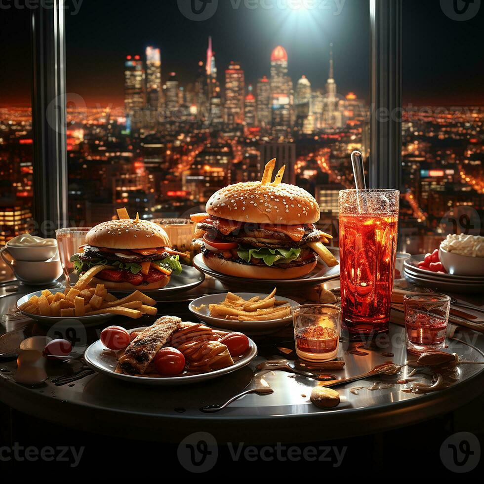 schnell Essen, Burger Hintergrund Bild ai generativ foto