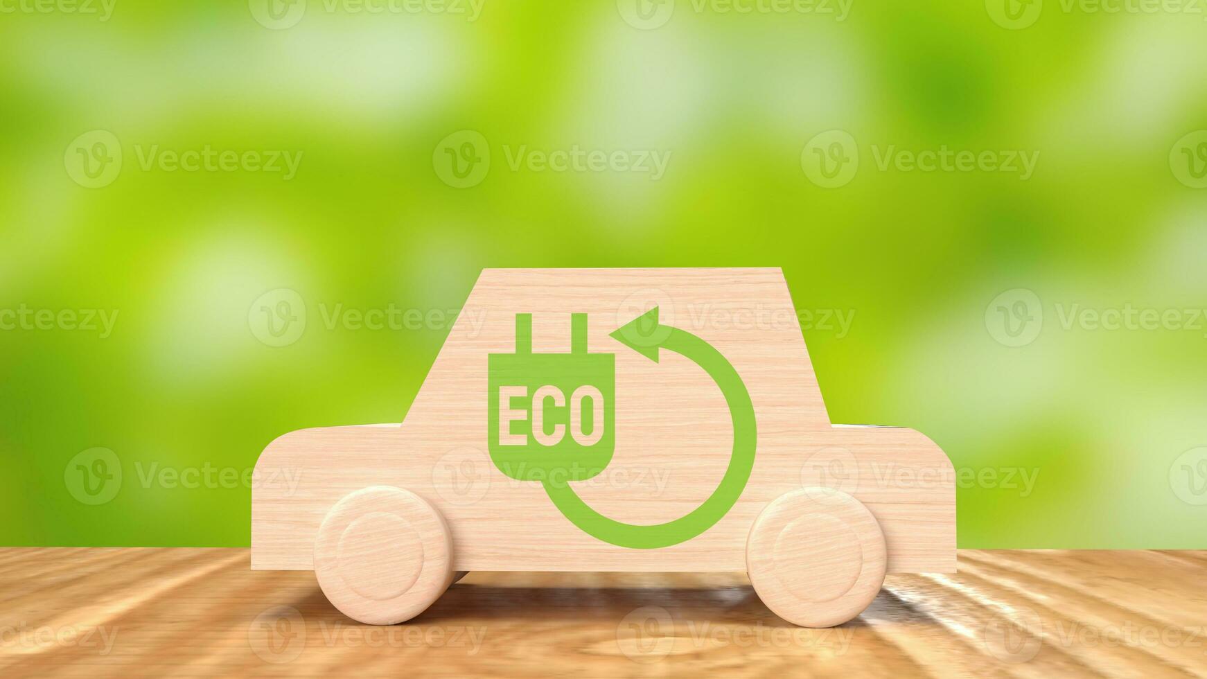 das Holz Auto und Öko Symbol zum ökologisch Konzept 3d Rendern foto