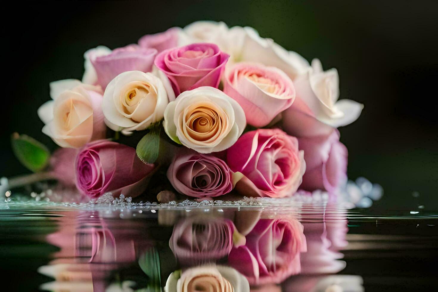 Rosa und Weiß Rosen sind reflektiert im Wasser. KI-generiert foto