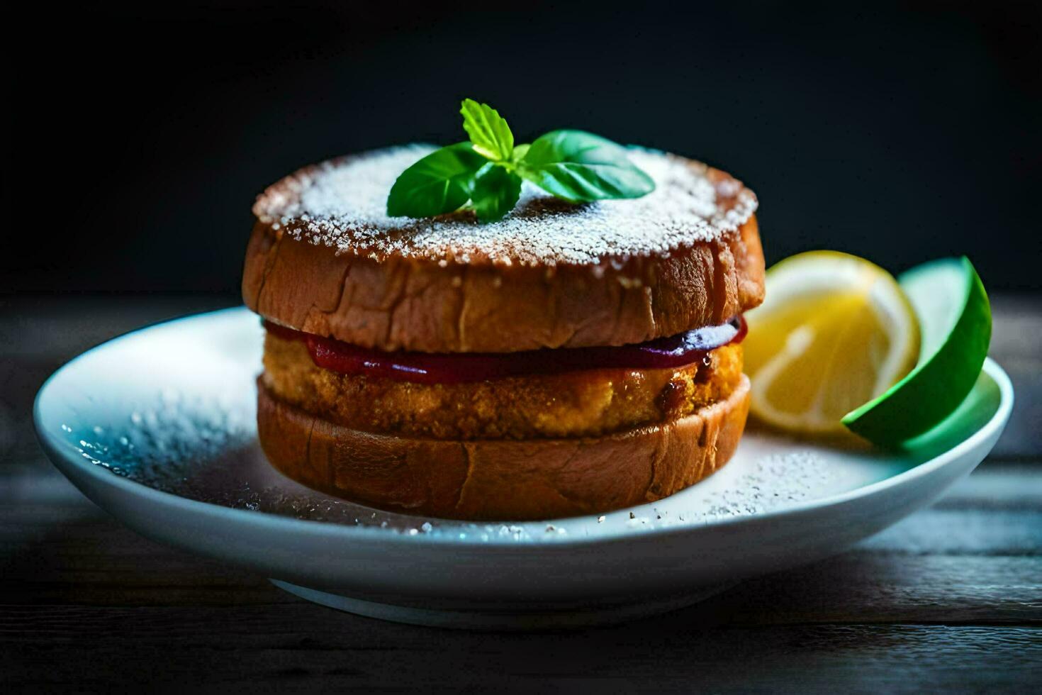 ein Sandwich mit ein Scheibe von Zitrone und ein Scheibe von Brot. KI-generiert foto