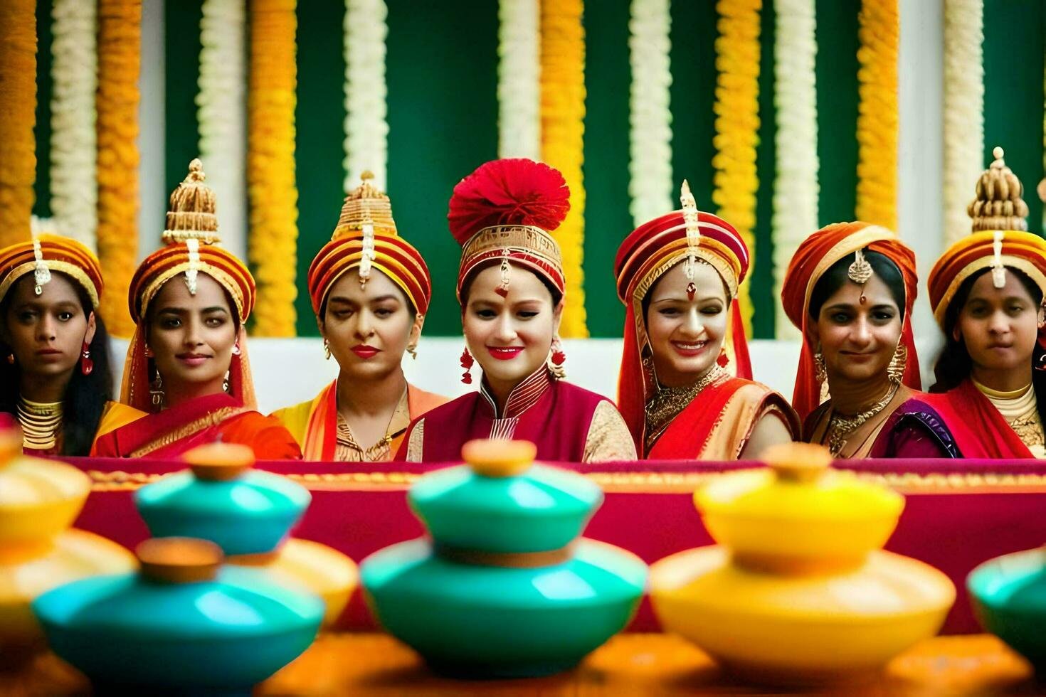 ein Gruppe von Frauen im traditionell indisch Kleidung. KI-generiert foto