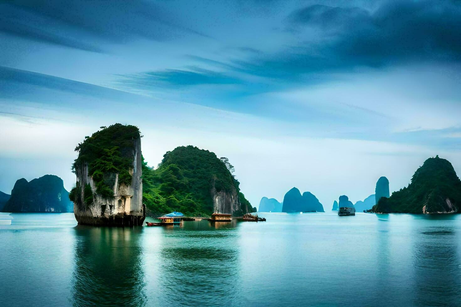 das schön Landschaft von Halong Bucht. KI-generiert foto