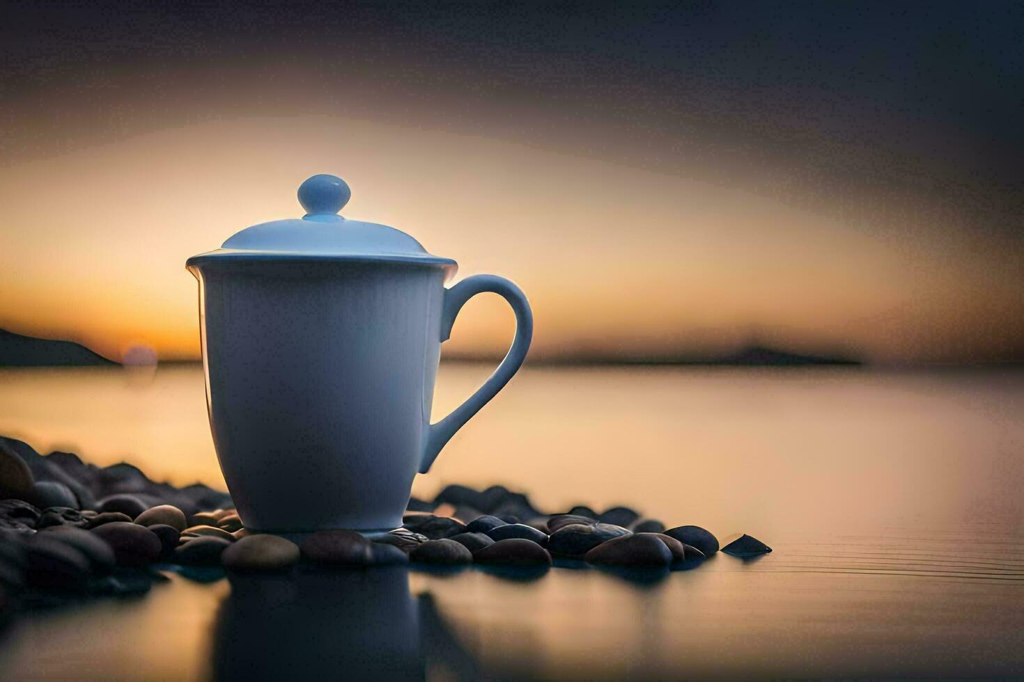 Kaffee Tasse auf Felsen durch Joseph Karas. KI-generiert foto