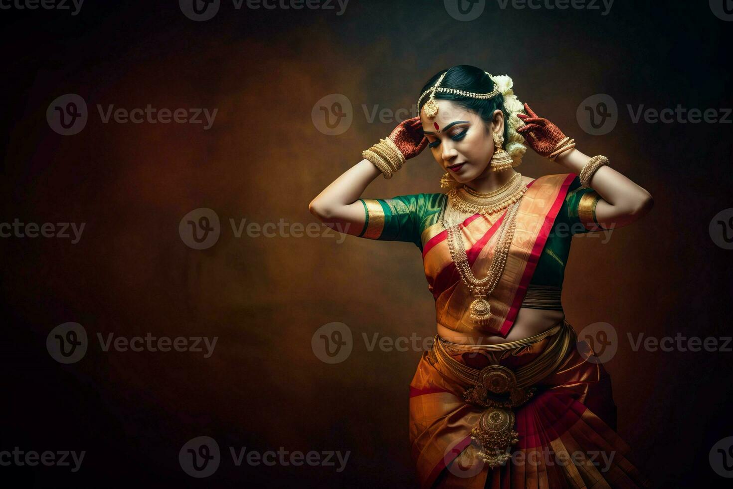 bharatanatyam Frau Tänzer. generieren ai foto