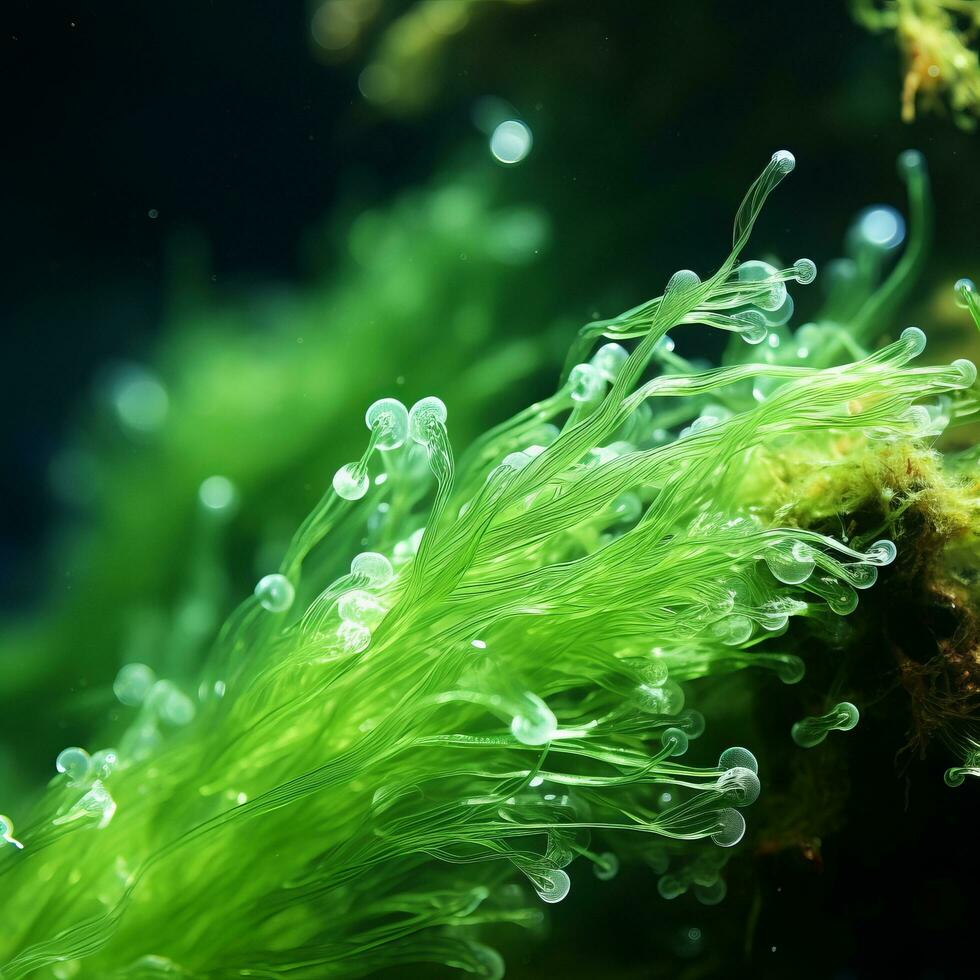 Grün Algen unter Wasser Nahansicht - - ai generiert foto