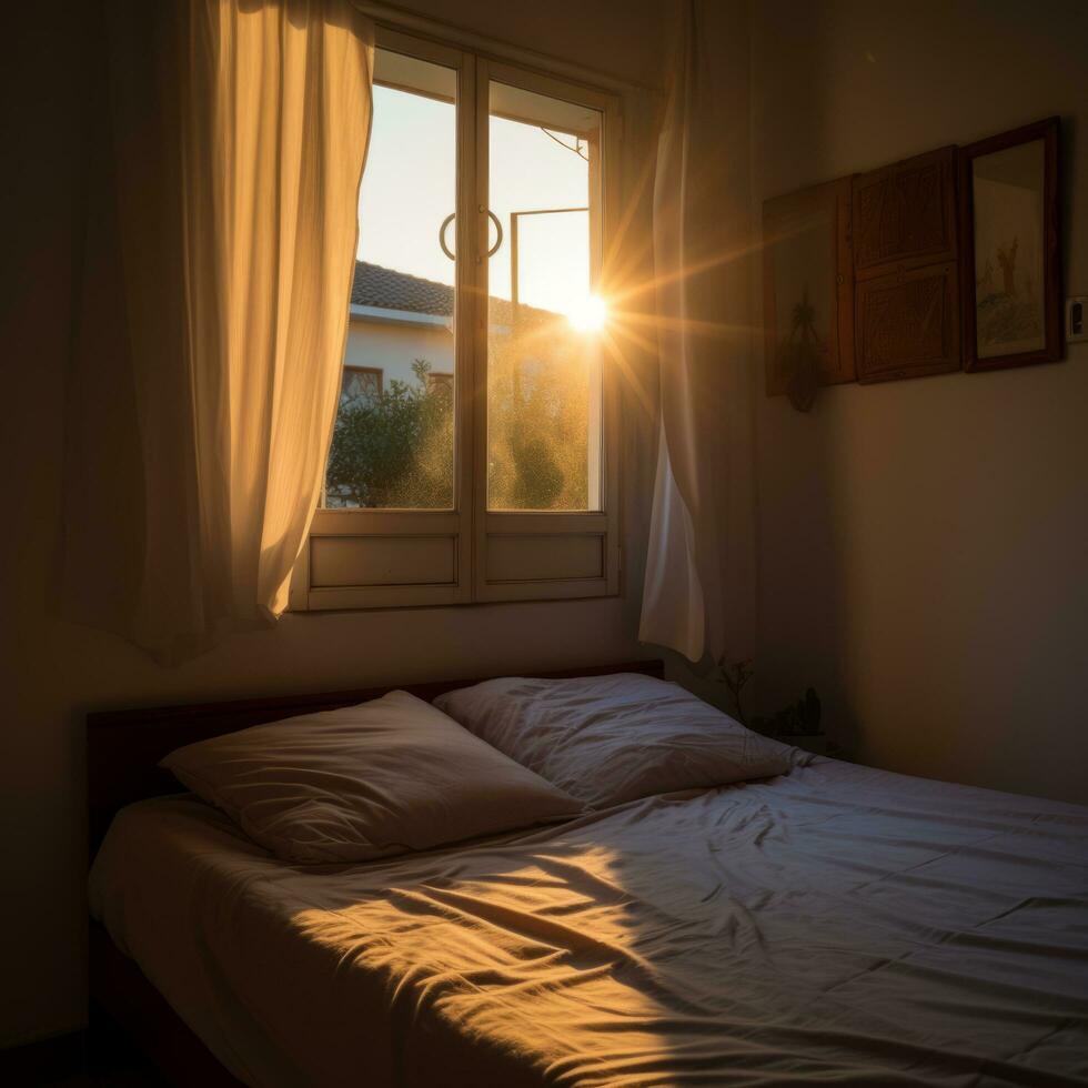 Morgen Licht durch befleckt Glas - - ai generiert foto