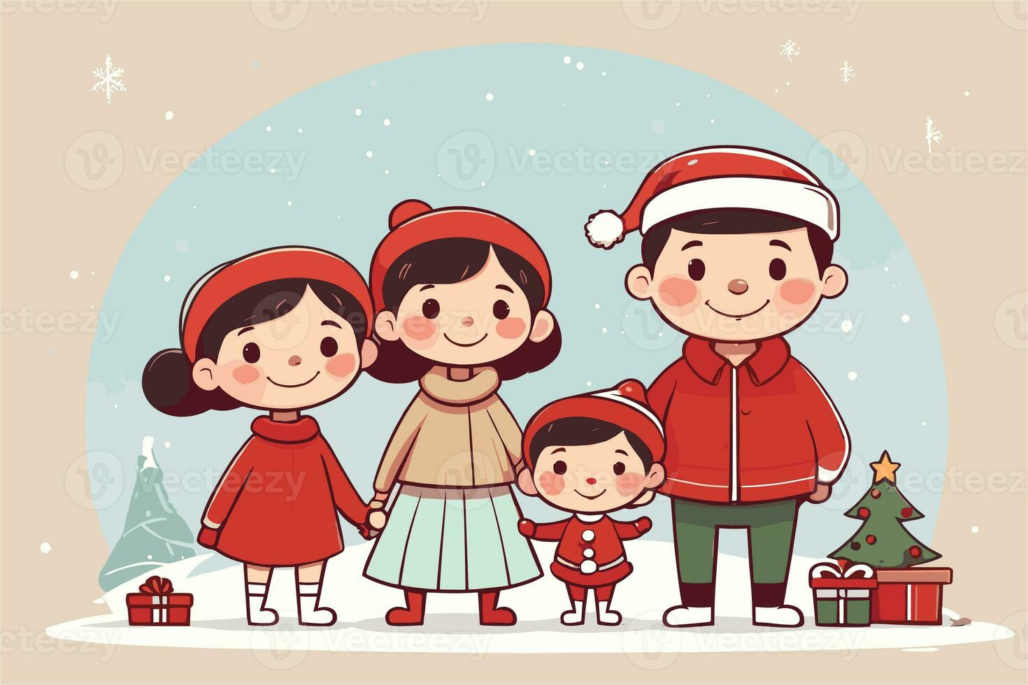 Weihnachten Grafik mit Familie auf Winter Hintergrund foto