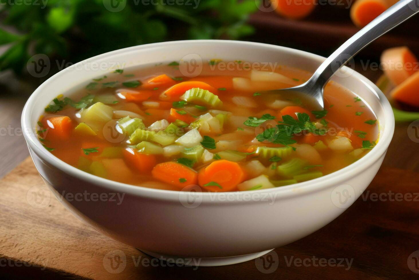 frisch hausgemacht Gemüse Suppe Gericht Schüssel. generieren ai foto