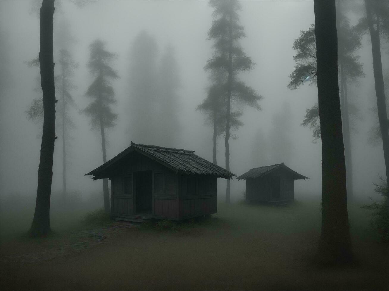 nebelig Wald Atmosphäre mit ein launisch Stil foto