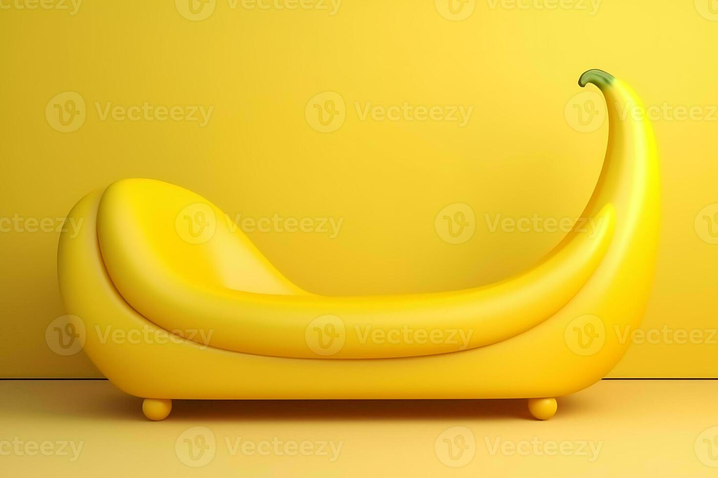 Gelb Sofa im das bilden von ein Banane auf ein Gelb Hintergrund, 3d. ai generativ foto
