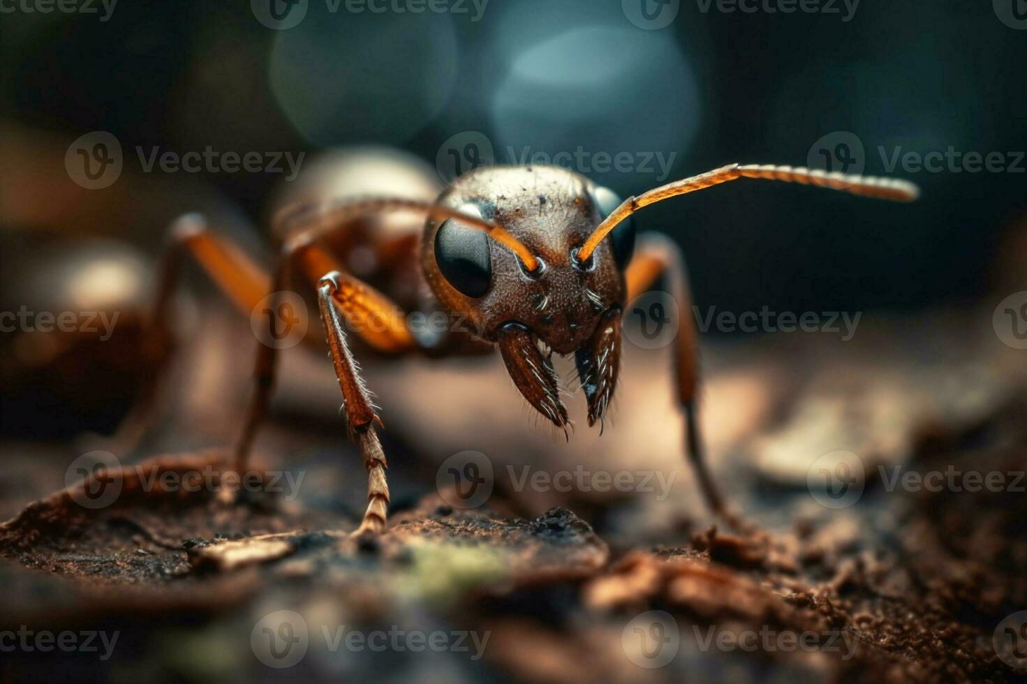 Makro Schuss von Ameise Tragen Blatt im Wald Lebensraum auf Sommer- Tag. generativ ai foto