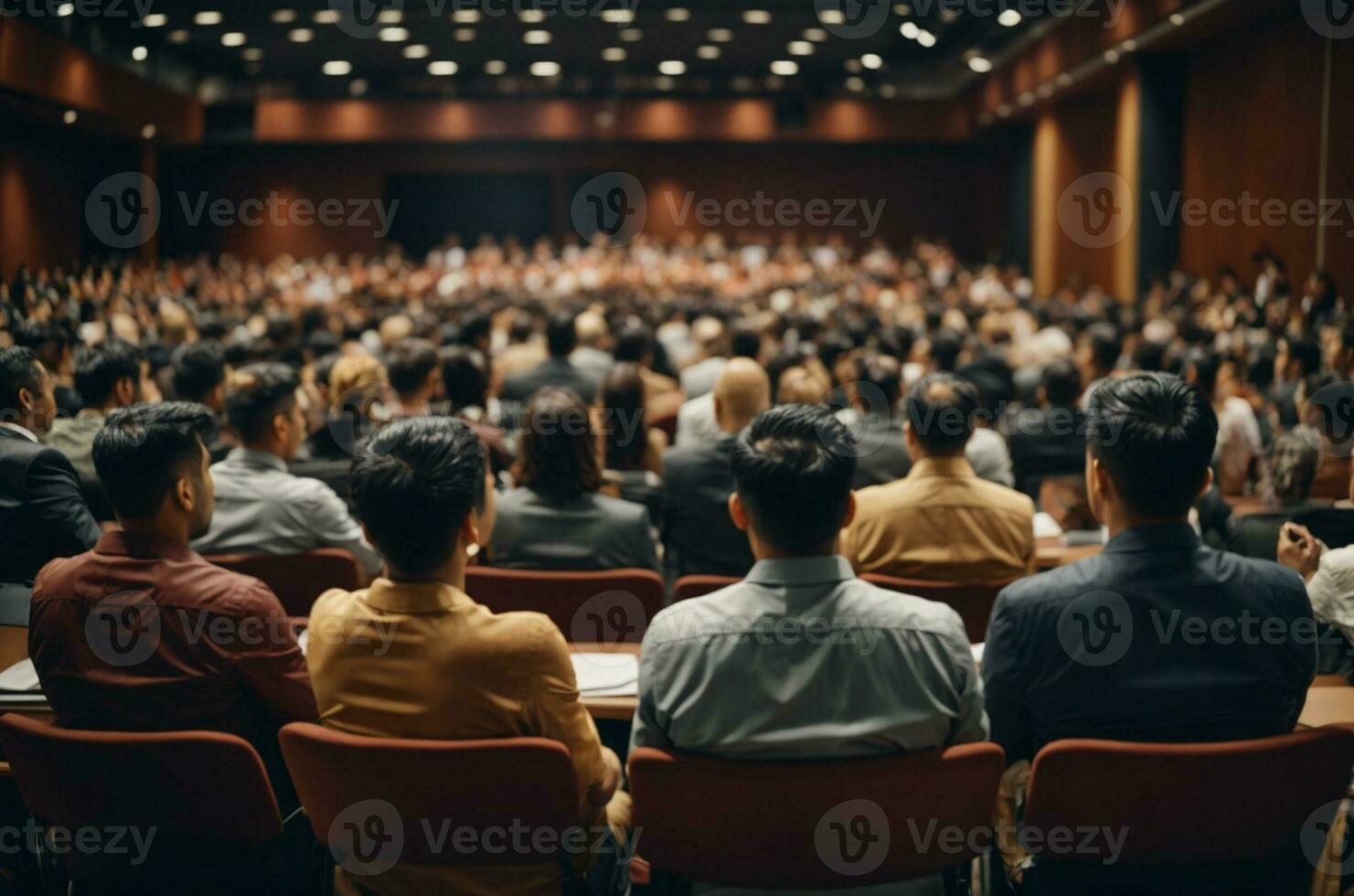 Geschäft und Unternehmerschaft Symposium. Lautsprecher geben ein sich unterhalten beim Geschäft treffen. Publikum im Konferenz hall.ai generativ foto