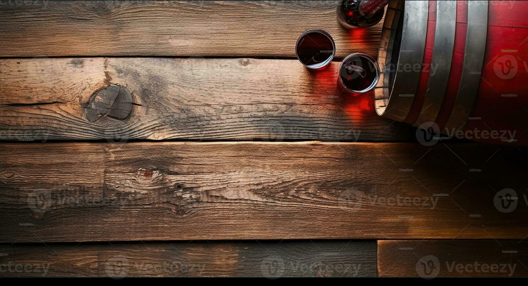 Wein und alt Fass von rot Wein. auf ein hölzern Hintergrund. generativ ai foto