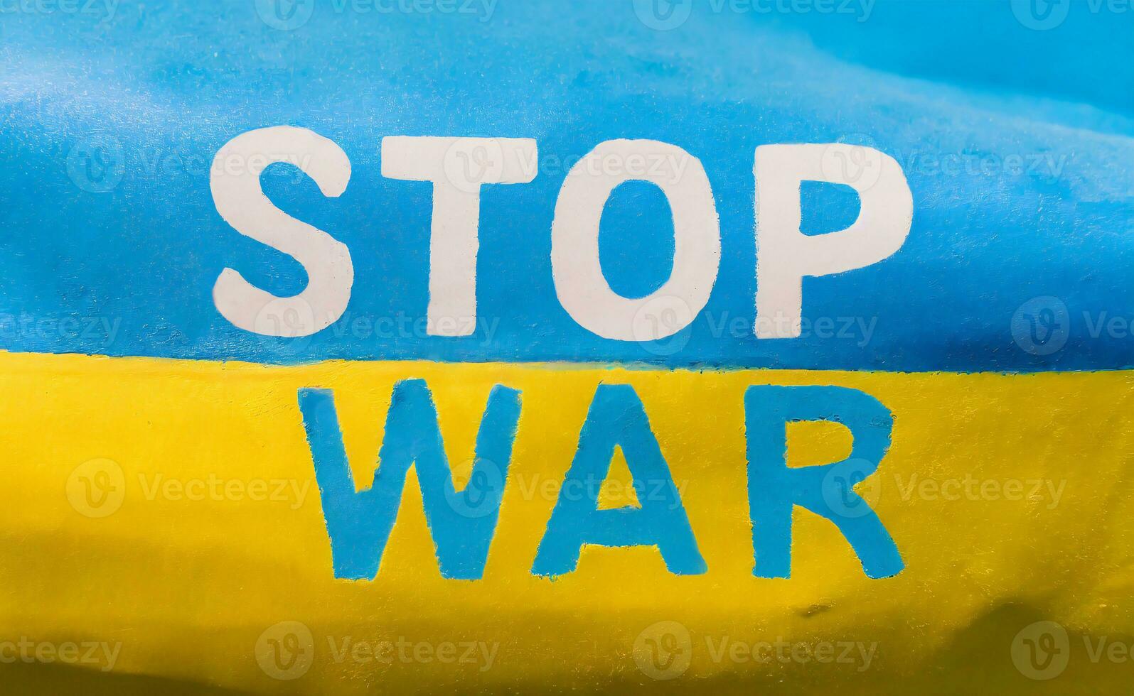 halt Krieg im Ukraine Poster mit Flagge. Unterstützung und Schutz ukrainisch. ai generativ. foto