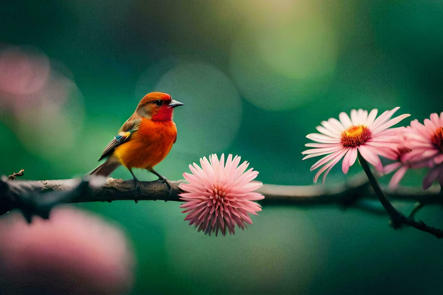 Foto Hintergrund das Himmel, Blumen, Vogel, Natur, das Vogel, Blumen, Vogel, Natur. KI-generiert