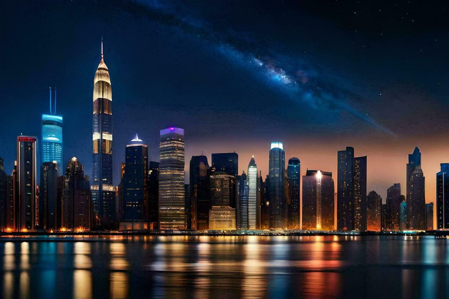 das Stadt Horizont beim Nacht mit das milchig im das Himmel. KI-generiert foto