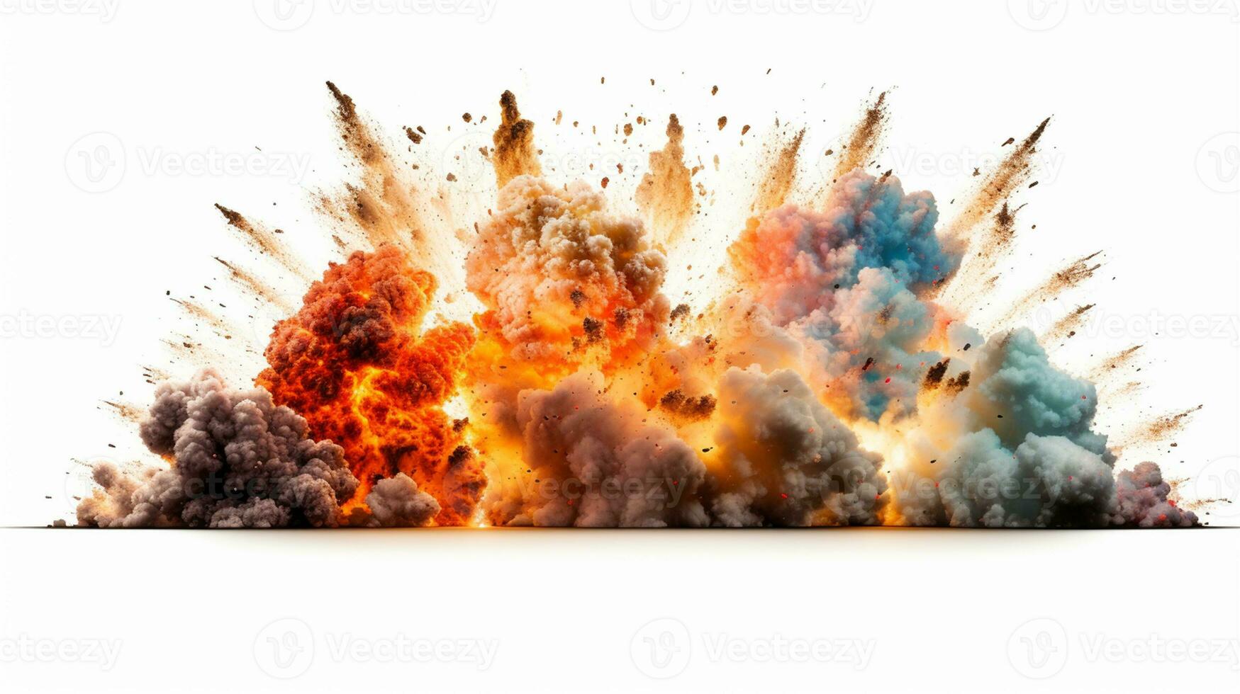 groß Explosion raucht und Feuer isoliert auf Weiß ai generativ foto